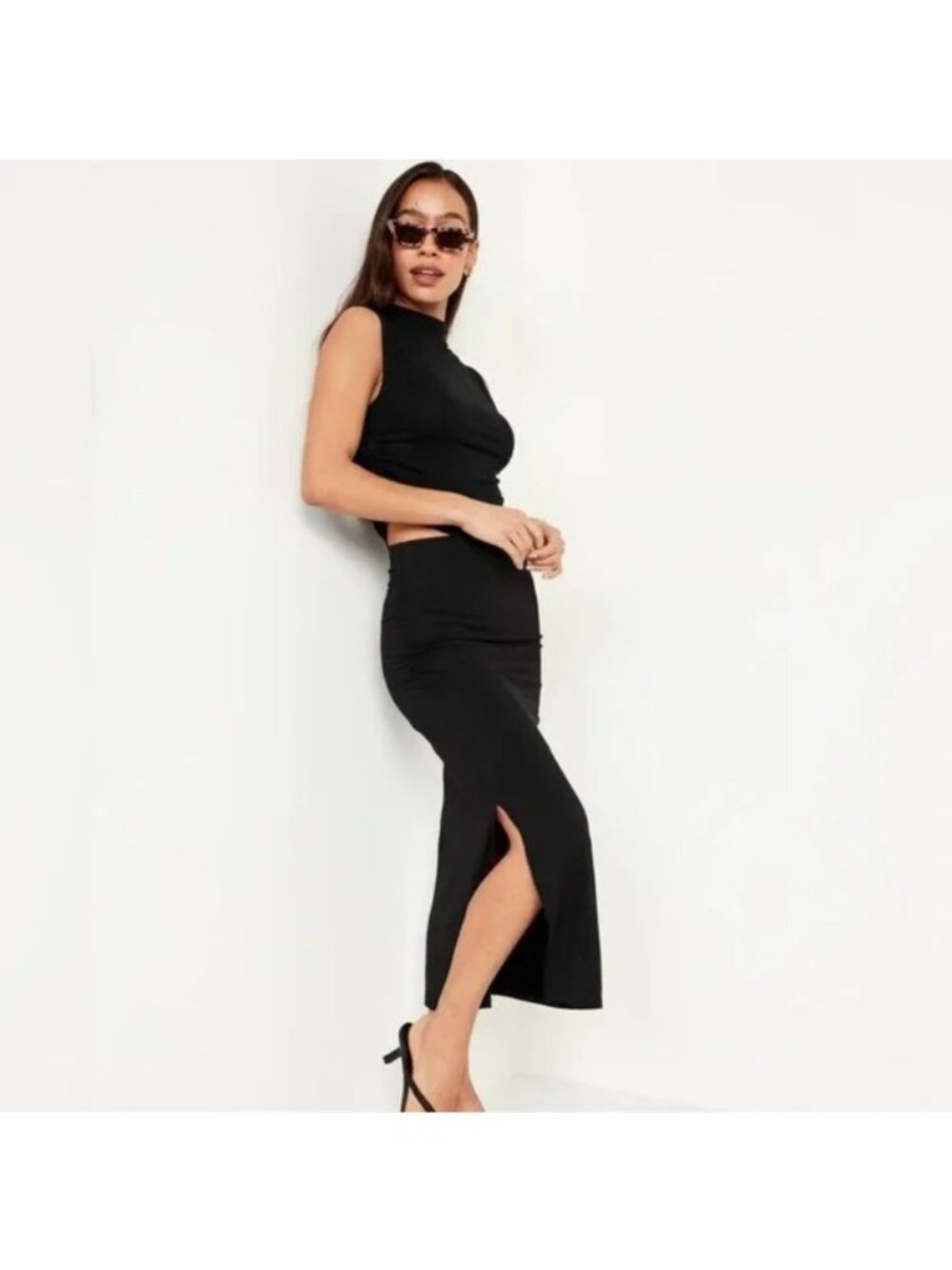 Old Navy Maxi Skirt Large Side Slit Pull On Black Elegant Party Business Casual